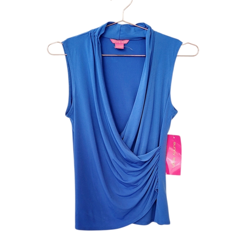 SUNNY LEIGH Cobalt Surplice Draped Sleeveless Top Size S